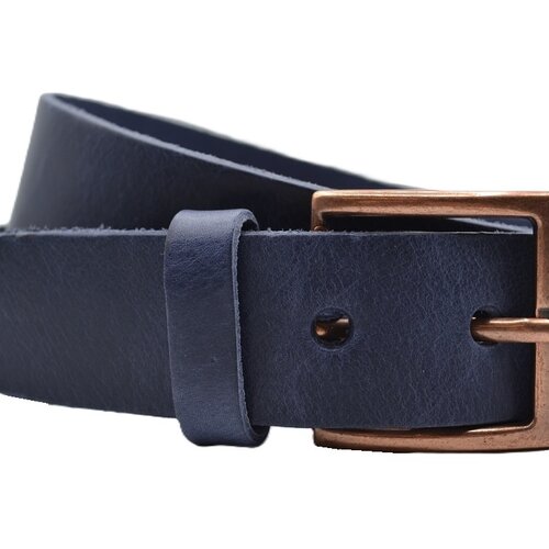 blauwe italiaans volnerf lederen riem met bronzen gesp 