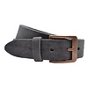 Grijze italiaans volnerf lederen riem met bronzen gesp