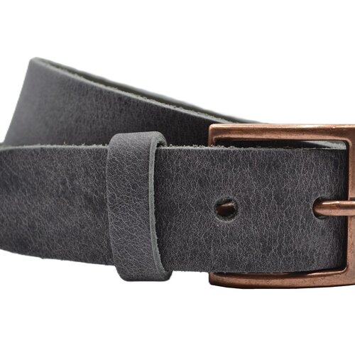 Grijze italiaans volnerf lederen riem met bronzen gesp 