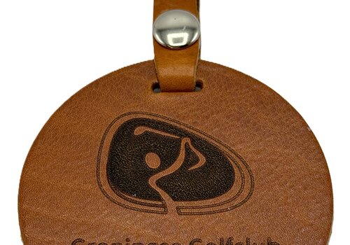 Scotts Bluf Kofferlabel rond cognac leer