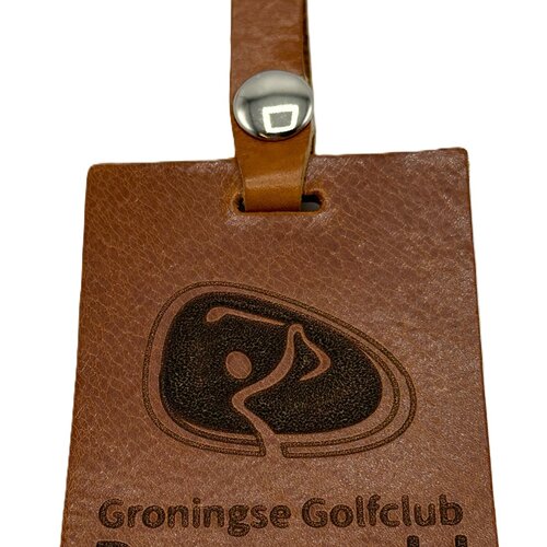 Kofferlabel cognac leer. 