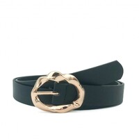 Joss Mode zwarte 2.5cm brede vegan leer riem met gouden gesp .