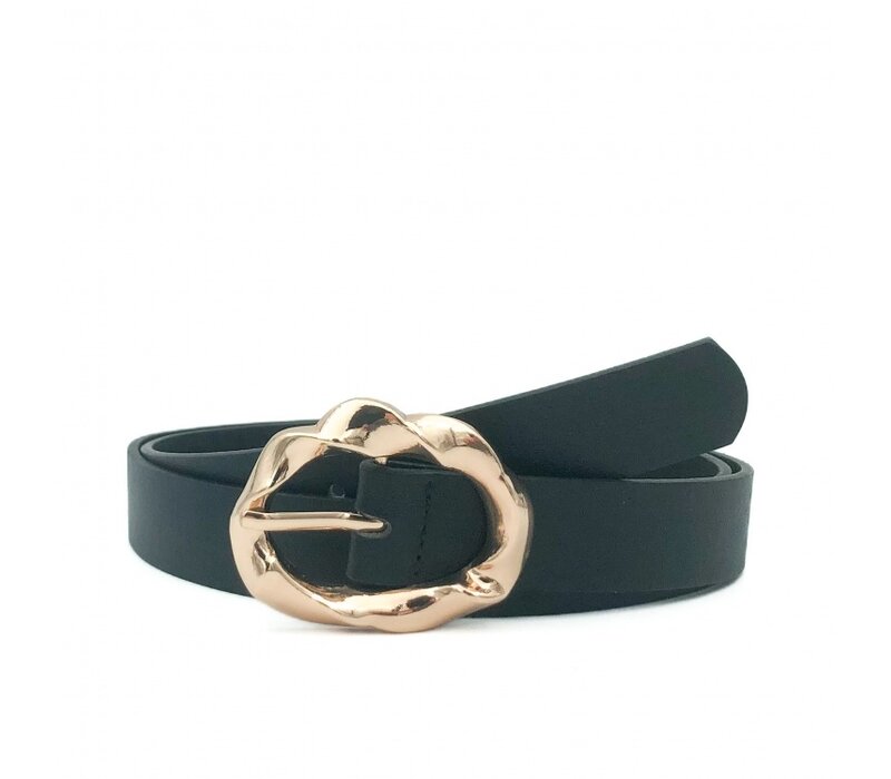 Joss Mode zwarte 2.5cm brede vegan leer riem met gouden gesp .