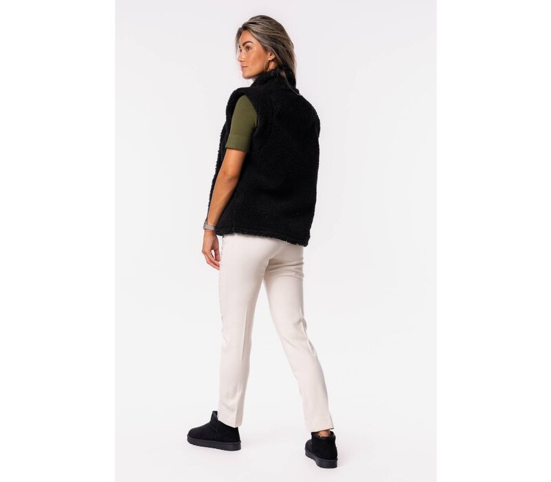 Zwarte bodywarmer van kunst vegan bont.
