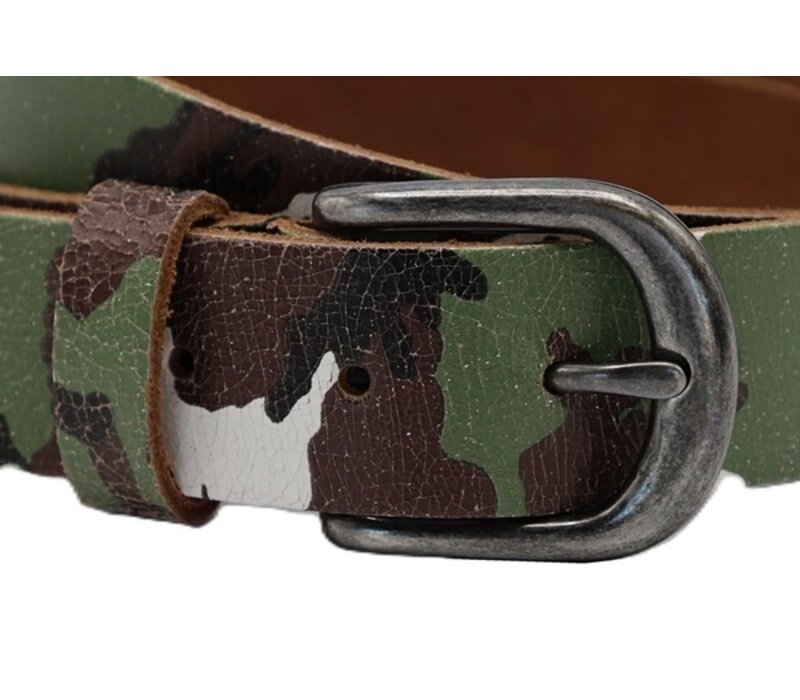 3,5cm brede riem van echt leer met camouflageprint