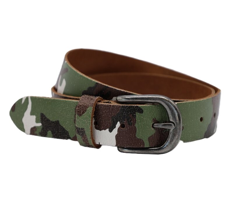3,5cm brede riem van echt leer met camouflageprint