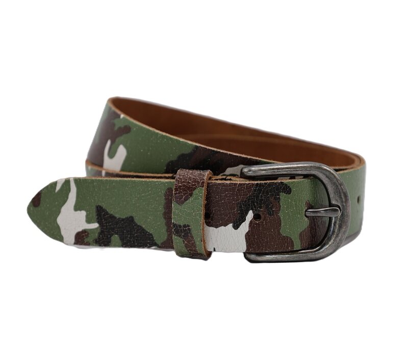 3,5cm brede riem van echt leer met camouflageprint