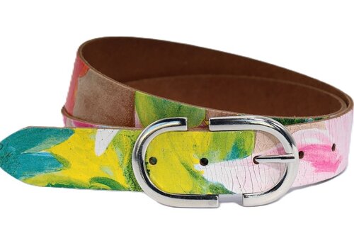 Rock 'n Rich Kleurrijke riem, 30mm breed en zilveren subtiele  gesp.