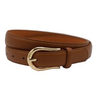 Joss Mode cognac 2 cm brede vegan leer riem met gouden gesp .