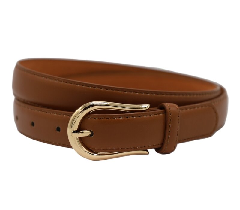 Joss Mode cognac 2 cm brede vegan leer riem met gouden gesp .