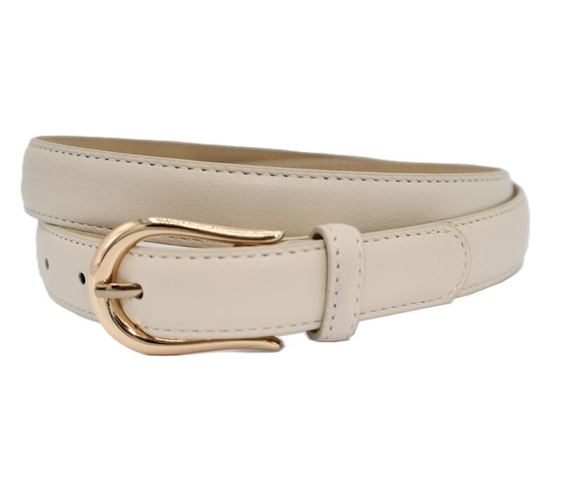 Joss Mode beige 2 cm brede vegan leer riem met gouden gesp .