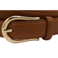Joss Mode cognac 2 cm brede vegan leer riem met gouden gesp .