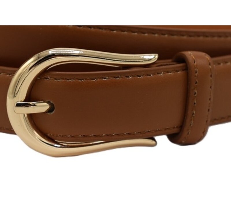 Joss Mode cognac 2 cm brede vegan leer riem met gouden gesp .
