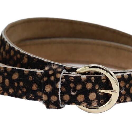 zwart met bruine print riem. 