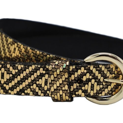 Printriem van zwart-goud leer. 