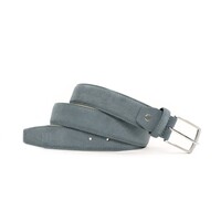 Blauw-grijze echt leren riem gemaakt van suede  en makkelijk aanpasbare maat d.m.v. een schroefje.