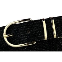 Elvy Fashion zwarte 3 cm brede riem afgewerkt met gouden gesp en lussen.