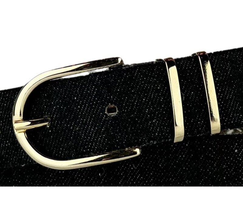 Elvy Fashion zwarte 3 cm brede riem afgewerkt met gouden gesp en lussen.