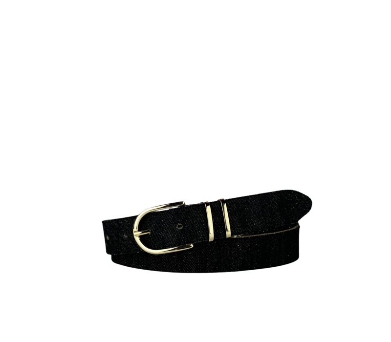 Elvy Fashion zwarte 3 cm brede riem afgewerkt met gouden gesp en lussen.
