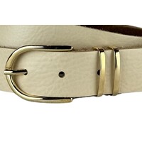 Elvy Fashion beige 3 cm brede riem afgewerkt met gouden gesp en lussen.