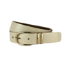 Elvy  Elvy Fashion beige 3 cm brede riem afgewerkt met gouden gesp en lussen.