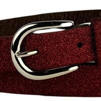 Elvy Fashion rode glitter riem. 2cm breed met gouden gesp.