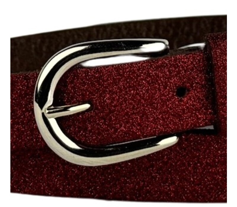 Elvy Fashion rode glitter riem. 2cm breed met gouden gesp.