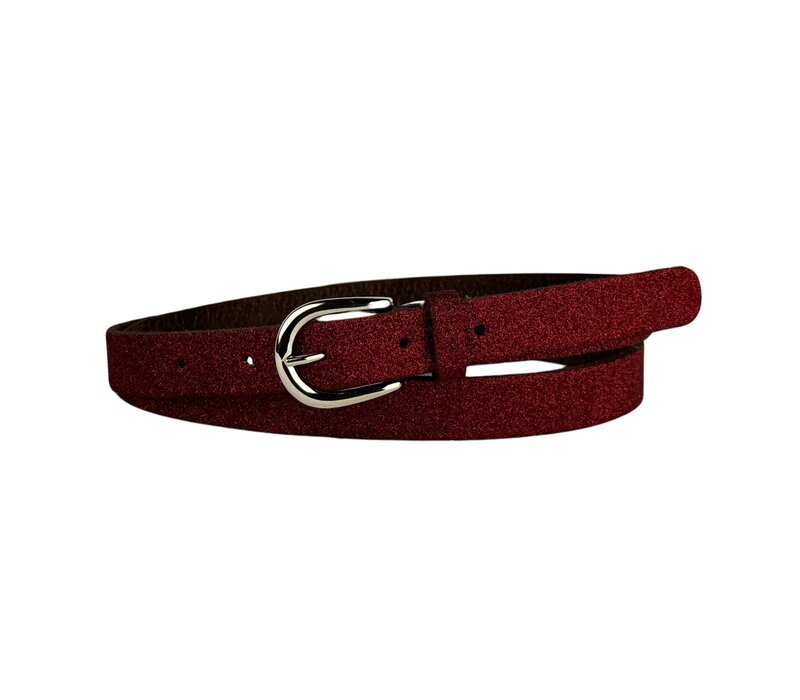 Elvy Fashion rode glitter riem. 2cm breed met gouden gesp.