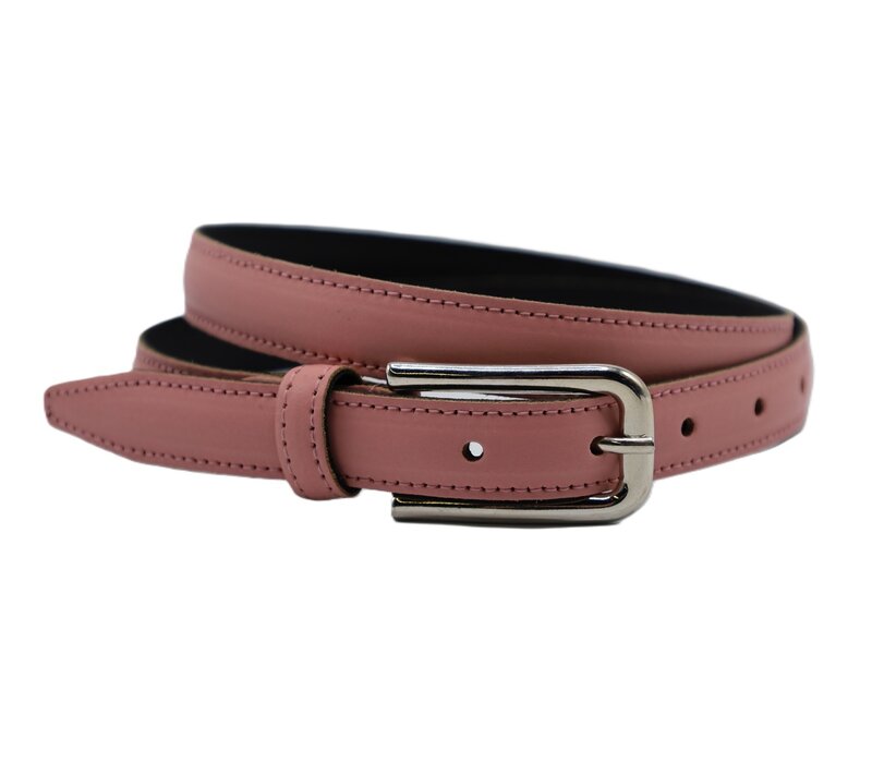 Roze Italiaans  leren damesriem. 2cm breed en in kleur rondgestikt.