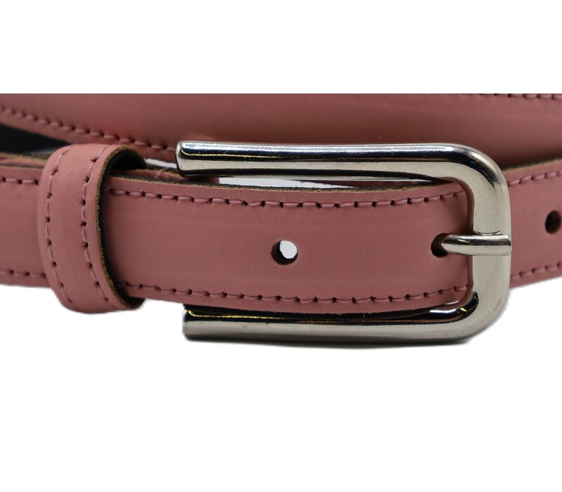 Roze Italiaans  leren damesriem. 2cm breed en in kleur rondgestikt.