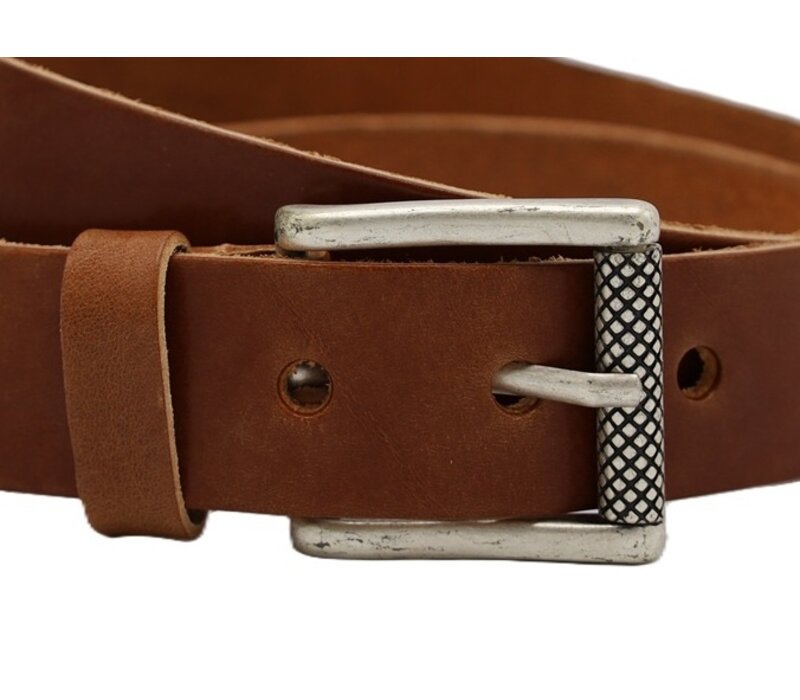 40mm brede riem van italiaans leder met nikkelvrije oud-zilveren rolgesp