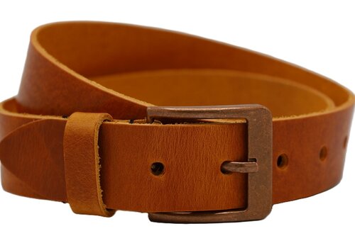 Scotts Bluf cognac italiaans volnerf lederen riem met bronze gesp.
