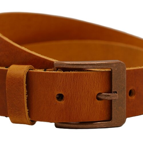 cognac italiaans volnerf lederen riem met bronze gesp. 