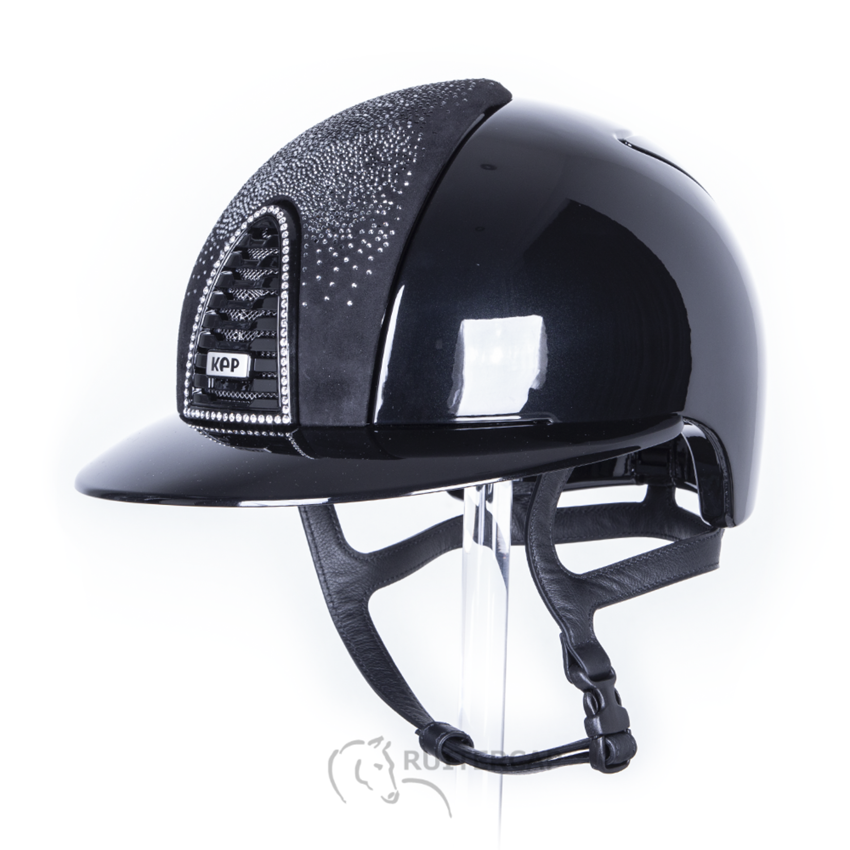 KEP Italia polish black with suede front with shaded swarovski black silver - swarovski frame - polo visor