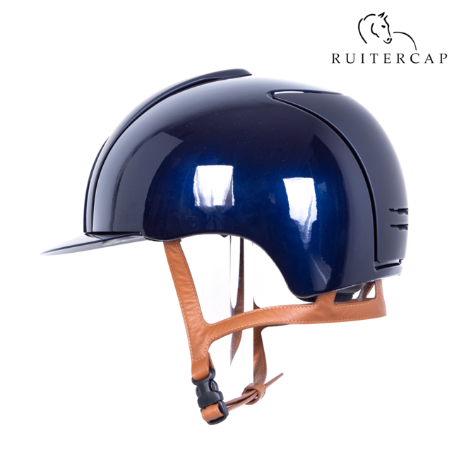 KEP Italia polish blue with textile blue front - cognac chinstrap
