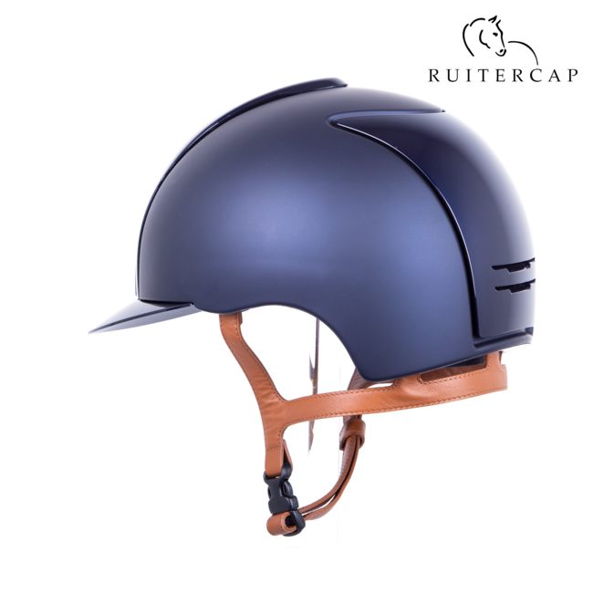 KEP Italia textile blue with blue polish front and backside - cognac chinstrap
