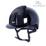 KEP Italia polish black with suede front with shaded swarovski black silver - crystal logo - jet black swarovski chinstrap - swarovski frame crystal silver night