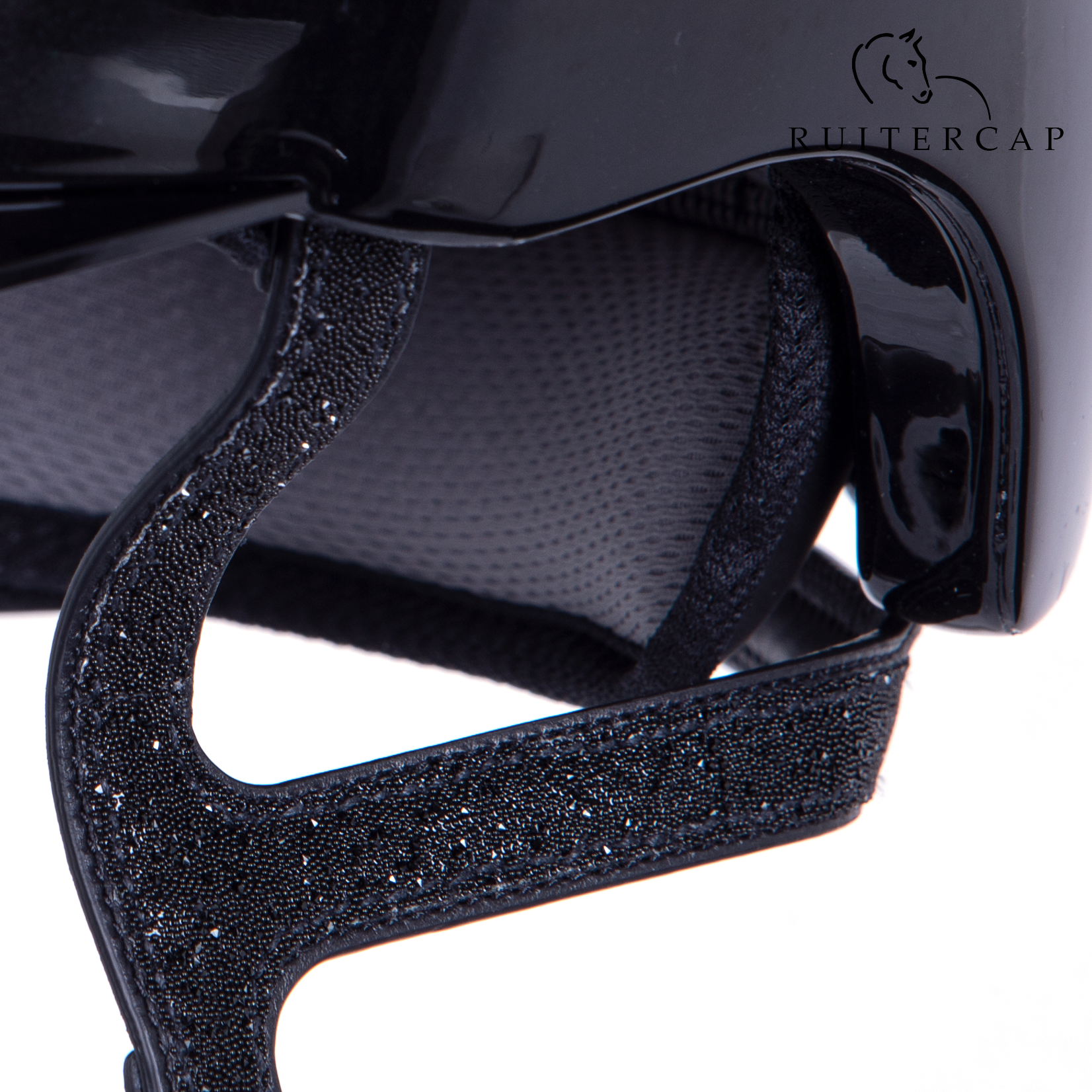 KEP Italia polish black with suede front with shaded swarovski black silver - crystal logo - jet black swarovski chinstrap - swarovski frame crystal silver night