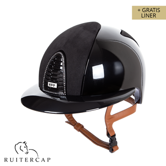 KEP Italia polish black with suede black front and backside - swarovski frame - polo visor - cognac chinstrap