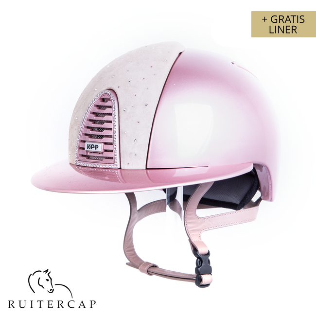 KEP Italia diamond pink suede beige with swarovski front - swarovski frame - powder rose chinstrap - polo visor