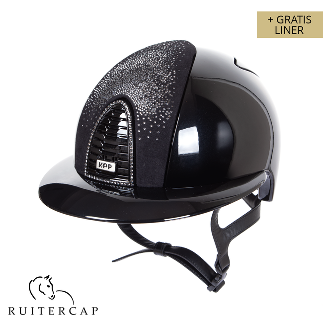 KEP Italia polish black with suede front with shaded swarovski black silver - polo visor - swarovski frame crystal silver night