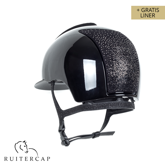 KEP Italia polish zwart met suede voor en achterzijde met shaded swarovski zwart zilver -  crystal logo - jet zwart swarovski kinbandje - swarovski frame crystal silver night