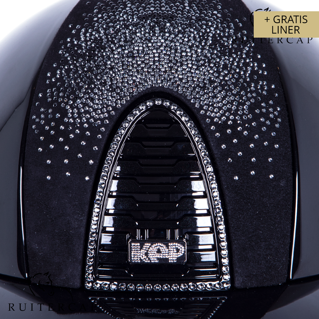 KEP Italia polish zwart met suede voor en achterzijde met shaded swarovski zwart zilver -  crystal logo - jet zwart swarovski kinbandje - swarovski frame crystal silver night