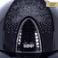 KEP Italia polish black with suede front and back with shaded swarovski black silver - crystal logo - jet black swarovski chinstrap - swarovski frame crystal silver night