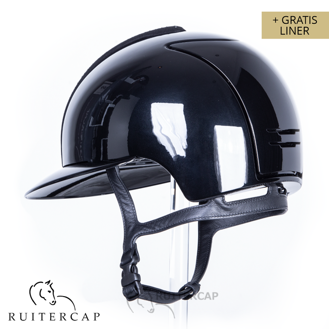 KEP Italia polish black with suede front with shaded swarovski black silver - swarovski frame - polo visor