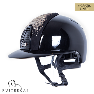 KEP Italia polish black with suede front with shaded swarovski crystal rose - polo visor - button edge rosé gold