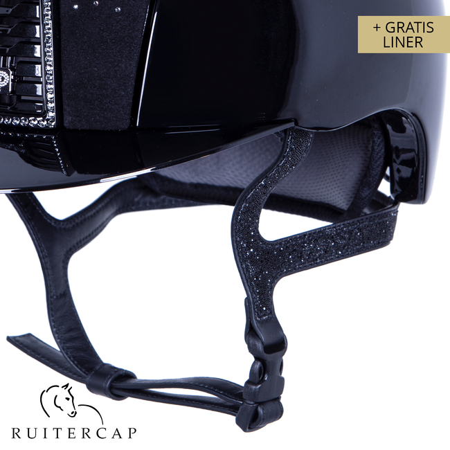 KEP Italia polish black with suede front with shaded swarovski black silver - crystal logo - jet black swarovski chinstrap - swarovski frame crystal silver night