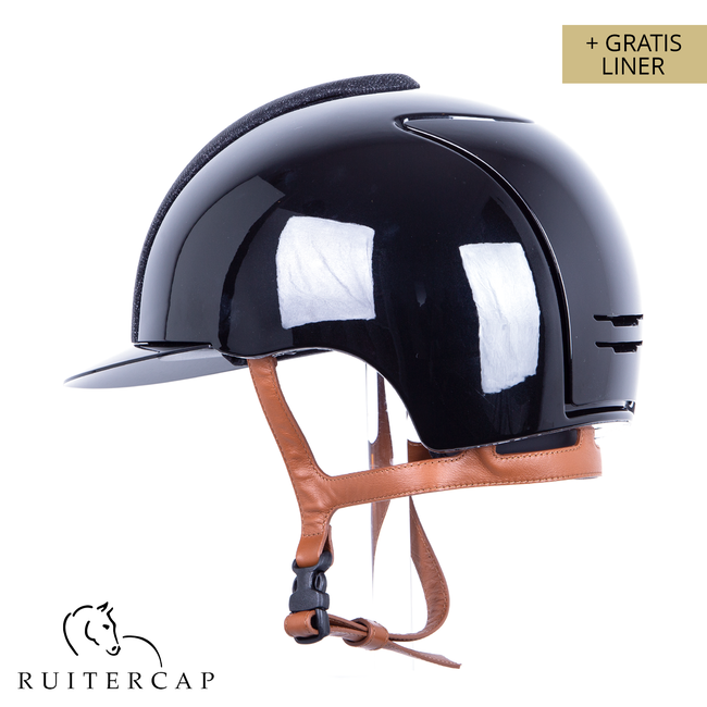 KEP Italia polish black with black galassia front - rosé gold frame and button edge - cognac chinstrap