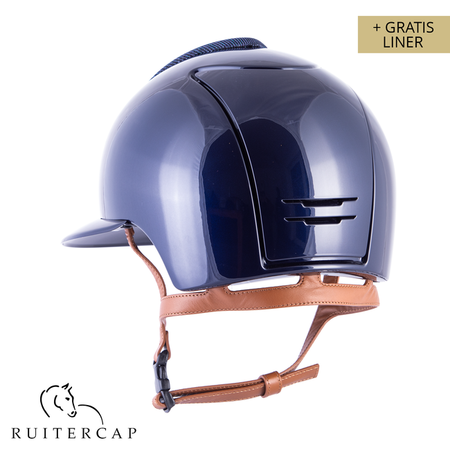 KEP Italia polish blue with galassia darkblue front - polo visor - sub grill and button edge rosé gold - cognac chinstrap