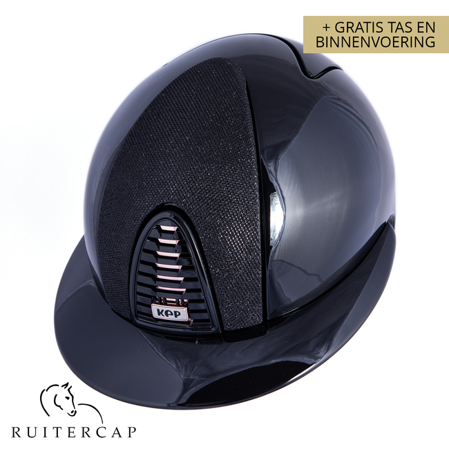 KEP Italia polish black with black luminor front - polo visor - sub grill and button edge rose gold - cognac chinstrap